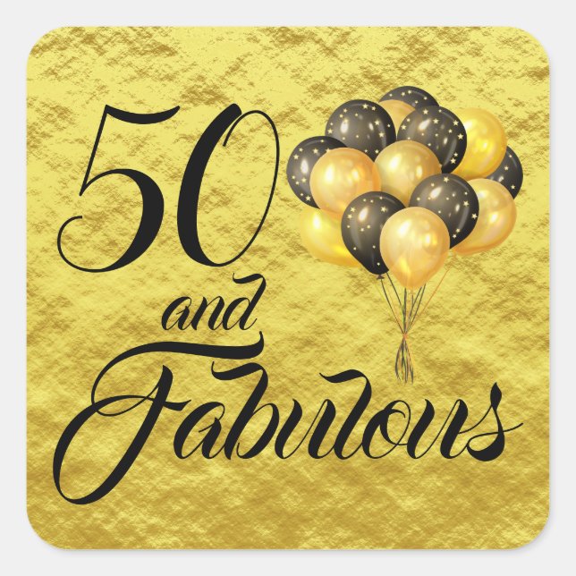 Elegant 50th Birthday Gold Foil Black Typography Square Sticker (Front)
