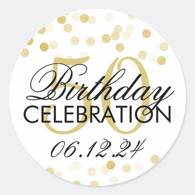 Elegant 50th Birthday Gold Foil Glitter Lights Classic Round Sticker (Front)