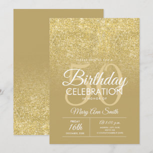 Elegant 50th Birthday Gold Glitter Glam Invitation