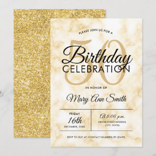 Elegant 50th Birthday Gold Marble Glam Invitation
