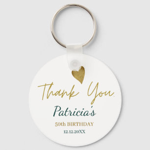 Elegant 50th Birthday Green Gold Thank You Favour Key Ring