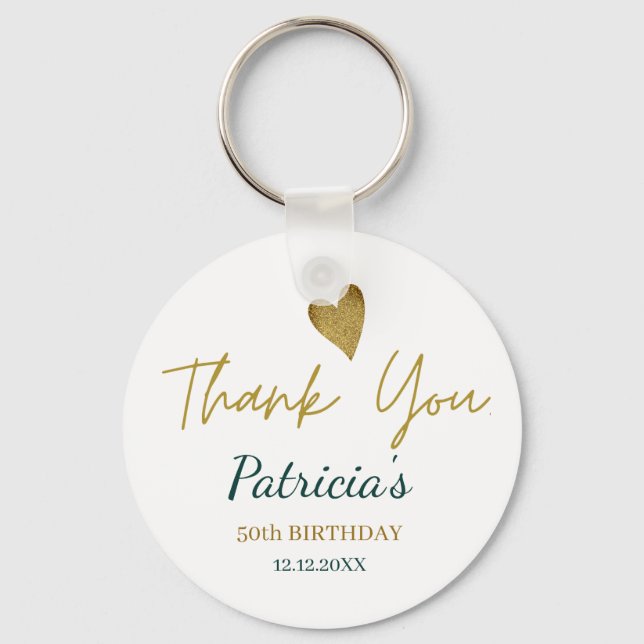 Elegant 50th Birthday Green Gold Thank You  Favour Key Ring (Front)