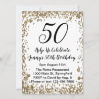 Elegant 50th Birthday Invitation For Her in Gold