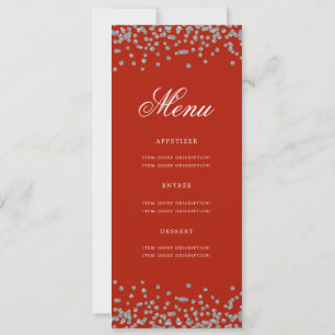 Elegant 50th Birthday Menu Silver Red Confetti Invitation
