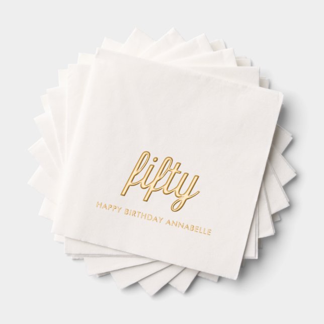 Elegant 50th Birthday Modern Gold Foil Napkins (Insitu (Stacked))