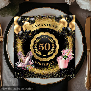 Elegant 50th Birthday Napkins Gold Balloons Glitte