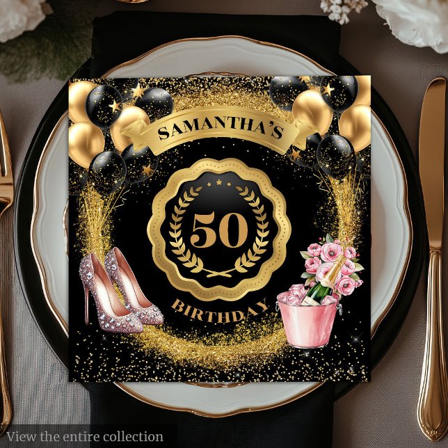 Elegant 50th Birthday Napkins Gold Glitter Balloon (Elegant 50th Birthday Napkins Gold Glitter Balloons)