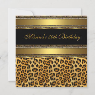 Elegant 50th Birthday Party Black Gold Cheetah 2 Invitation