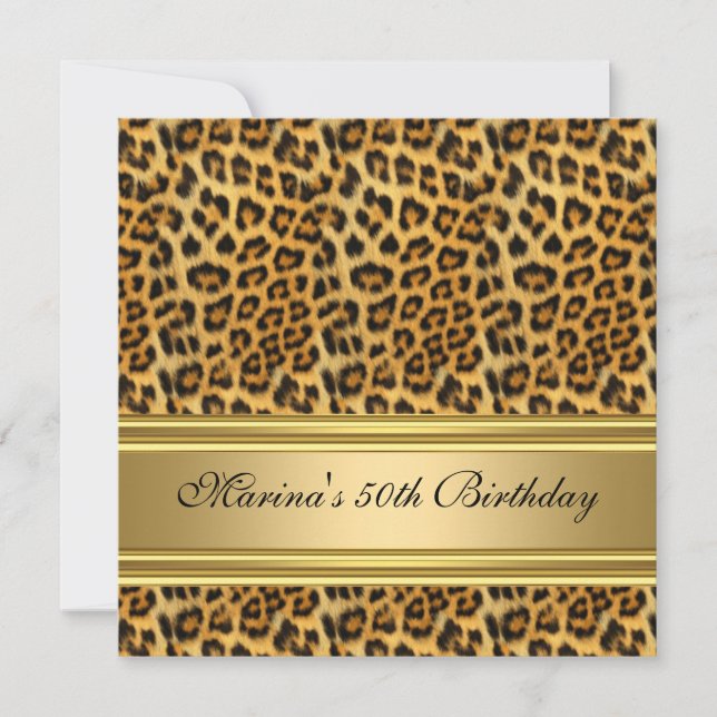 Elegant 50th Birthday Party Black Gold Cheetah Invitation (Front)