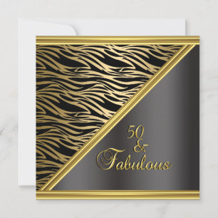 Elegant 50th Birthday Party Black Gold Zebra Invitation