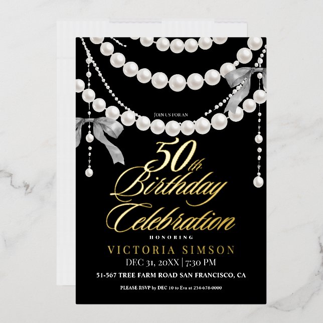  Elegant 50th Birthday Party Black & White Gold (Envelope)