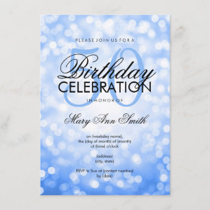 Elegant 50th Birthday Party Blue Glitter Lights Invitation