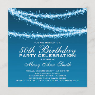 Elegant 50th Birthday Party Blue String Lights Invitation
