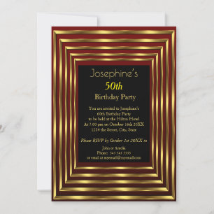 Elegant 50th Birthday Party Burgundy Gold Black Invitation