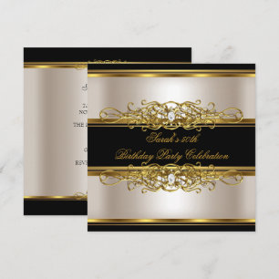 Elegant 50th Birthday Party Cream Gold Black Invitation