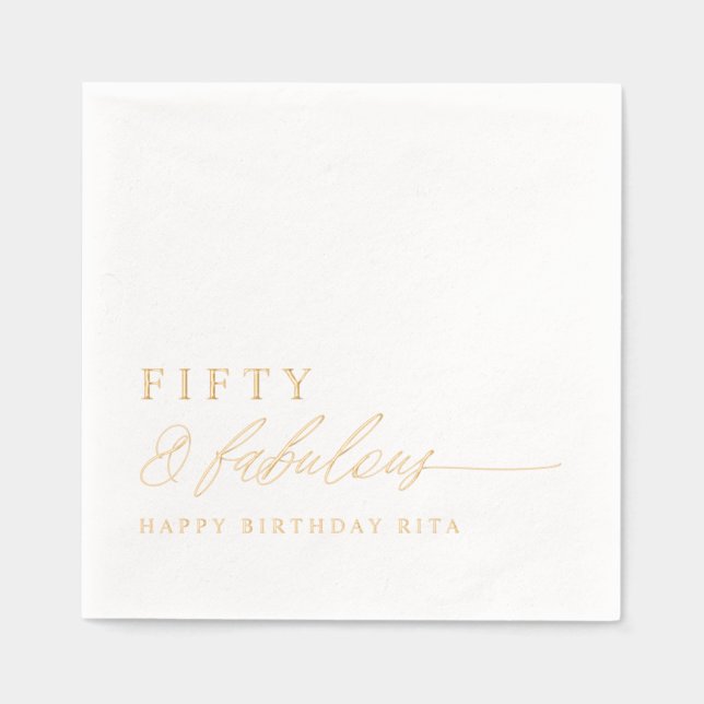Elegant 50th Birthday Party Fifty & Fabulous Gold Foil Napkins (Front)