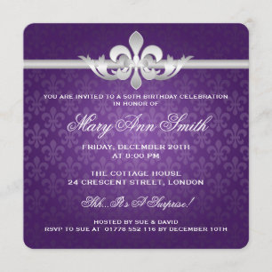 Elegant 50th Birthday Party Fleur De Lis Purple Invitation