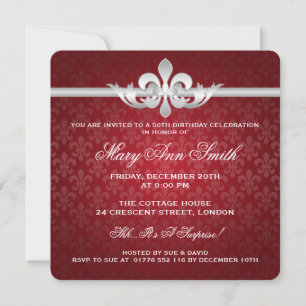 Elegant 50th Birthday Party Fleur De Lis Red Invitation