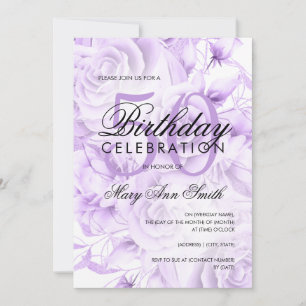 Elegant 50th Birthday Party Floral Purple White Invitation