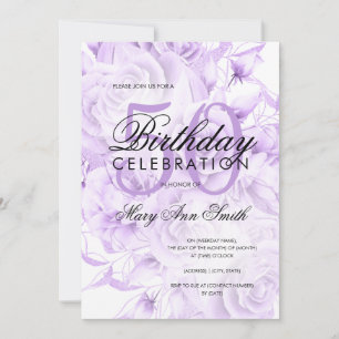 Elegant 50th Birthday Party Floral Purple White Invitation