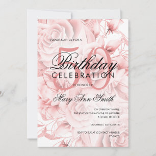 Elegant 50th Birthday Party Floral Rose Gold Invitation