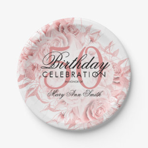 Elegant 50th Birthday Party Floral Rose Gold  Paper Plate
