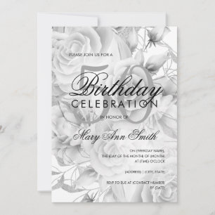 Elegant 50th Birthday Party Floral Silver White Invitation
