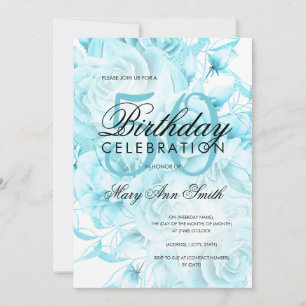Elegant 50th Birthday Party Floral Teal White Invitation