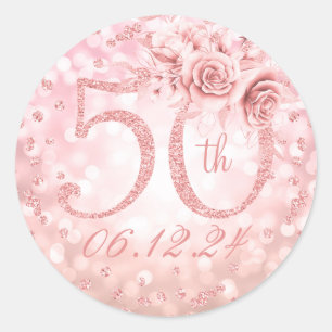 Elegant 50th Birthday Party Glam Lights Rose Gold Classic Round Sticker