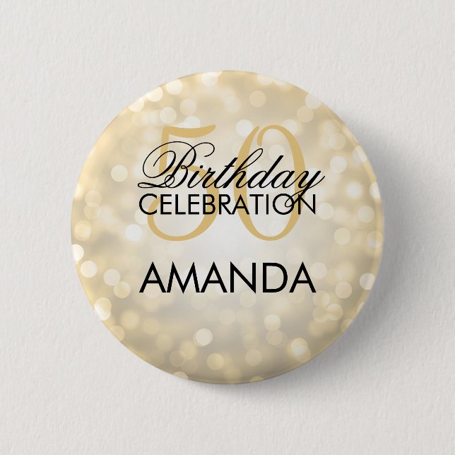Elegant 50th Birthday Party Gold Glitter Lights 6 Cm Round Badge (Front)