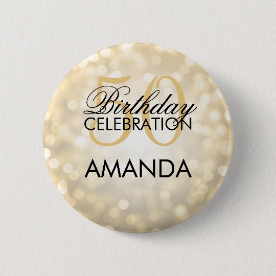 Elegant 50th Birthday Party Gold Glitter Lights 6 Cm Round Badge