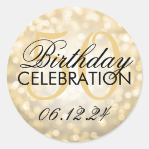 Elegant 50th Birthday Party Gold Glitter Lights Classic Round Sticker