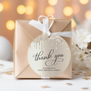 Elegant 50th Birthday Party Gold Glitter Thank You Favour Tags