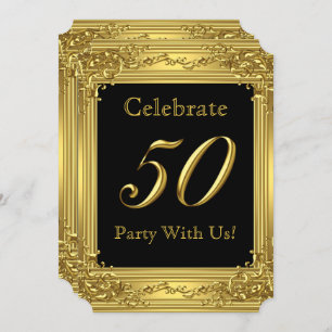 Elegant 50th Birthday Party Gold Golden 50 Black 2 Invitation