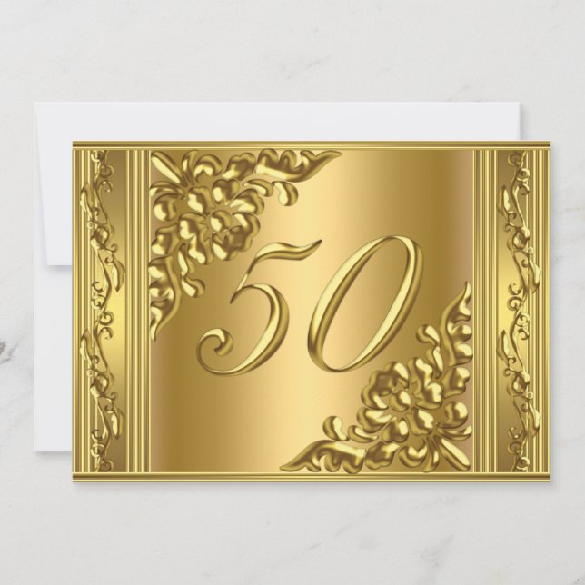 Elegant 50th Birthday Party Gold Golden 50 Frame Invitation (Front)