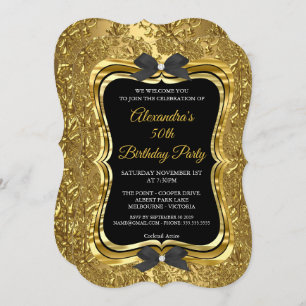 Elegant 50th Birthday Party Gold Golden Black 2 Invitation