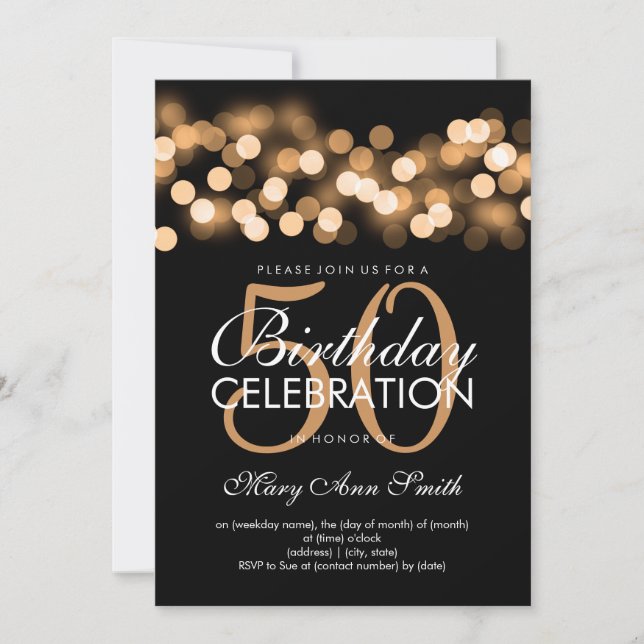 Elegant 50th Birthday Party Gold Hollywood Glam Invitation (Front)