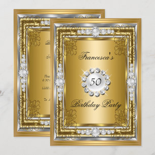 Elegant 50th Birthday Party Gold Silver Diamonds Invitation