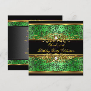 Elegant 50th Birthday Party Green Lime Gold Damask Invitation
