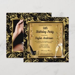Elegant 50th Birthday Party Heels Champagne Photo Invitation