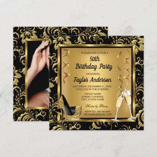 Elegant 50th Birthday Party Heels Champagne Photo Invitation
