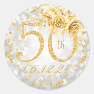 Elegant 50th Birthday Party Lights Gold Silver Classic Round Sticker
