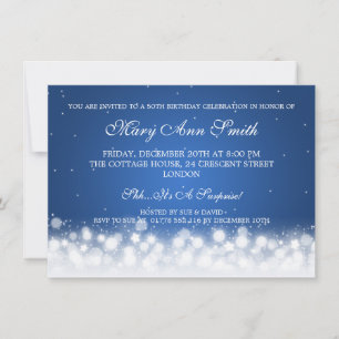 Elegant 50th Birthday Party Magic Sparkle Blue Invitation