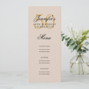 Elegant 50th Birthday Party Menu Gold Champagne Invitation