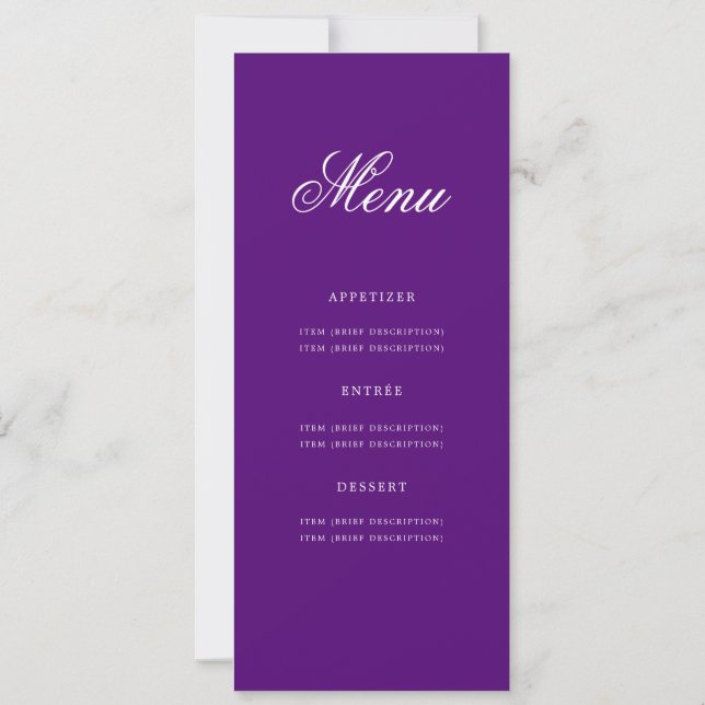Elegant 50th Birthday Party Menu Gold Purple  Invitation (Back)