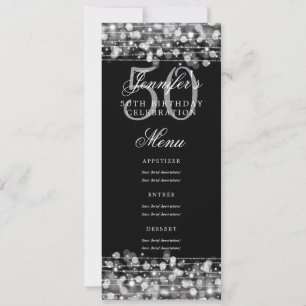 Elegant 50th Birthday Party Menu Silver Lights Invitation