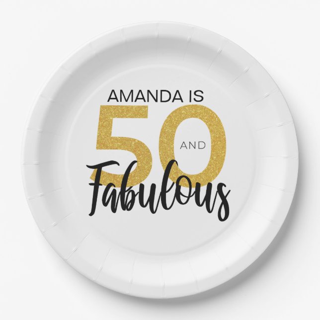 Elegant 50th Birthday Party Paper Plate (Front)