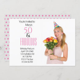 Elegant 50th Birthday Party Pink Dots Black Theme Invitation