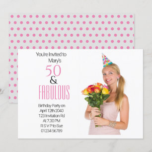 Elegant 50th Birthday Party Pink Dots  Black Theme Invitation