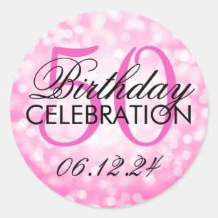 Elegant 50th Birthday Party Pink Glitter Lights Classic Round Sticker